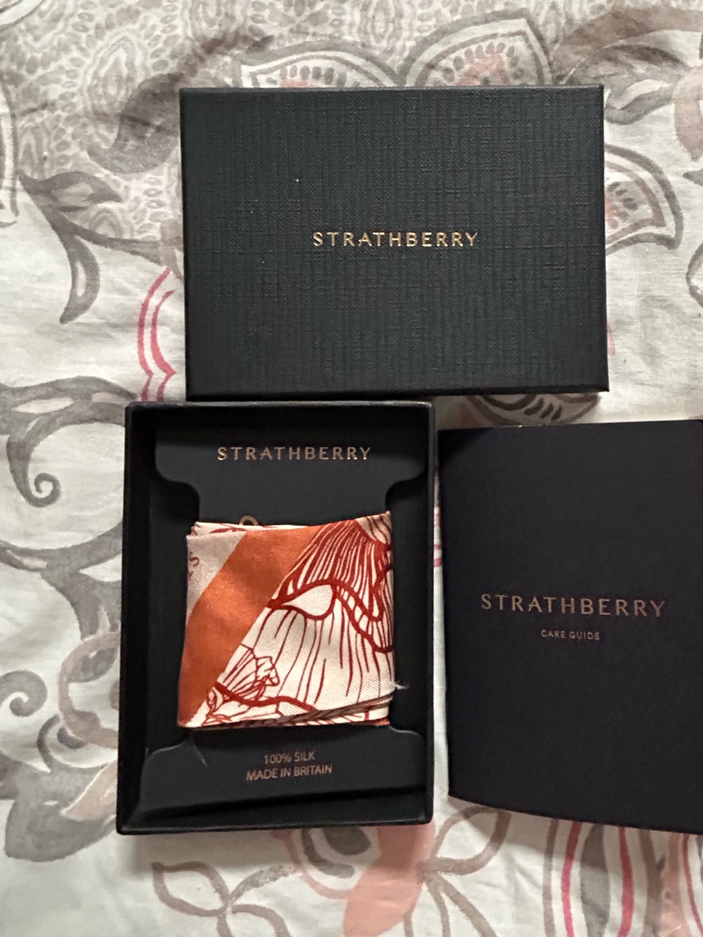 NWT Strathberry Silk Skinny Twilly Scarf Ivory Rust Botanical Print w Packaging
